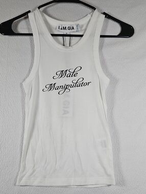 I.AM.GIA Polina White Ribbed Tank with Black Script (SOLD OUT)
